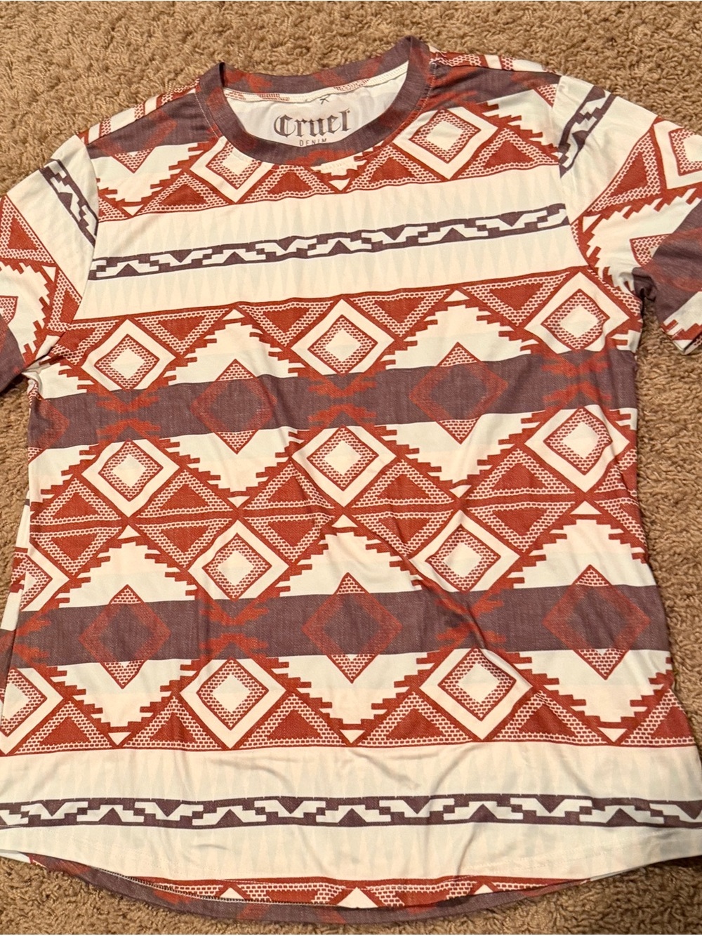 Cruel Geo-Pattern Short Sleeve Tee - Rust & White